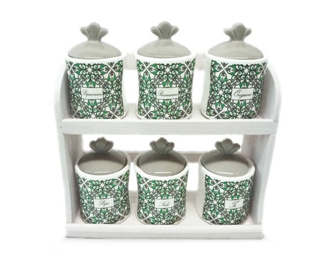 SET PORTA SPEZIE 6 BARATTOLI C/MENSOLA VERDE