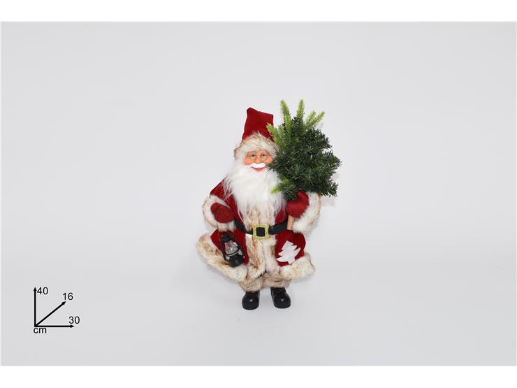BABBO NATALE 40CM ABITO ALCANTARA PELLICCIA E ALBERO