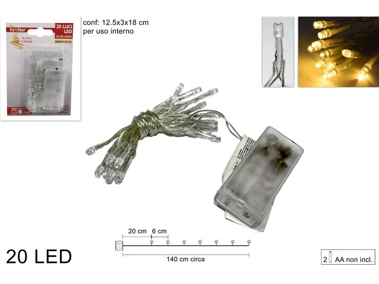 LUCI A BATTERIA LED LUCE CALDA DA INTERNO FILO TRASP. 20