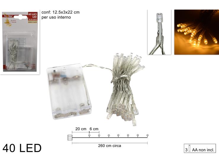 LUCI A BATTERIA LED LUCE CALDA DA INTERNO FILO TRASP. 40
