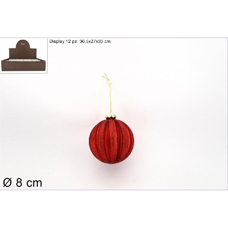 PALLA NATALIZIA IN VETRO ROSSA C/GLITTER 8CM