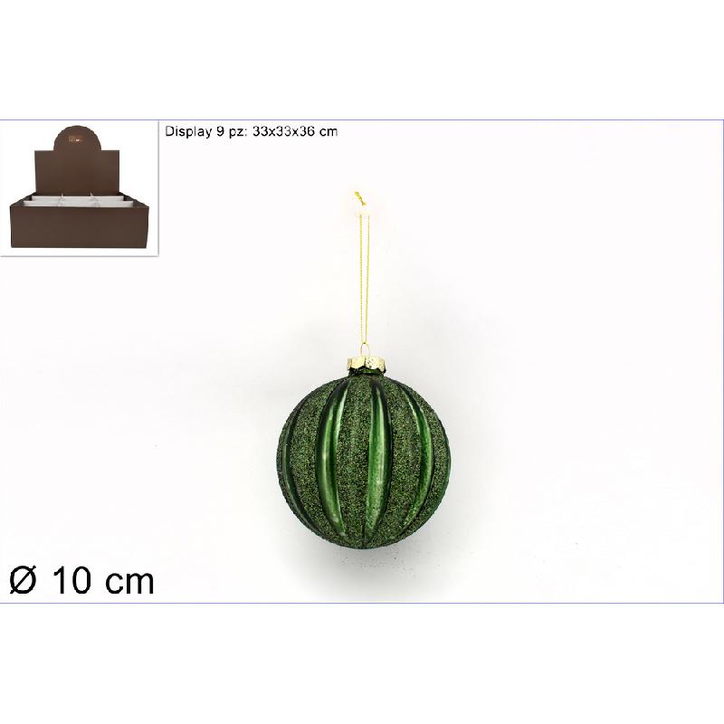 PALLA NATALIZIA IN VETRO VERDE C/GLITTER 10CM