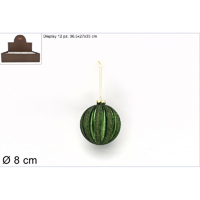 PALLA NATALIZIA IN VETRO VERDE C/GLITTER 8CM