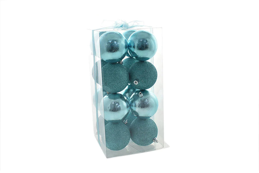 PALLINE NATALIZIE BOX 16PZ 8CM DECO.LUCIDA/GLITTER TIFFANY