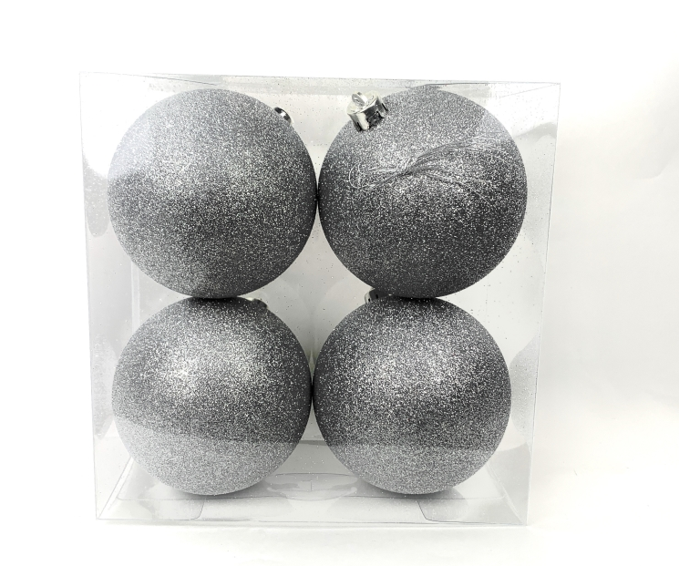 PALLINE NATALIZIE BOX 4PZ 10CM ARGENTO C/GLITTER