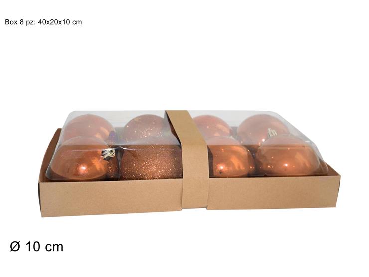 PALLINE NATALIZIE BOX 8PZ 10CM LUCIDO/PERLATO/GLITTER COPPER