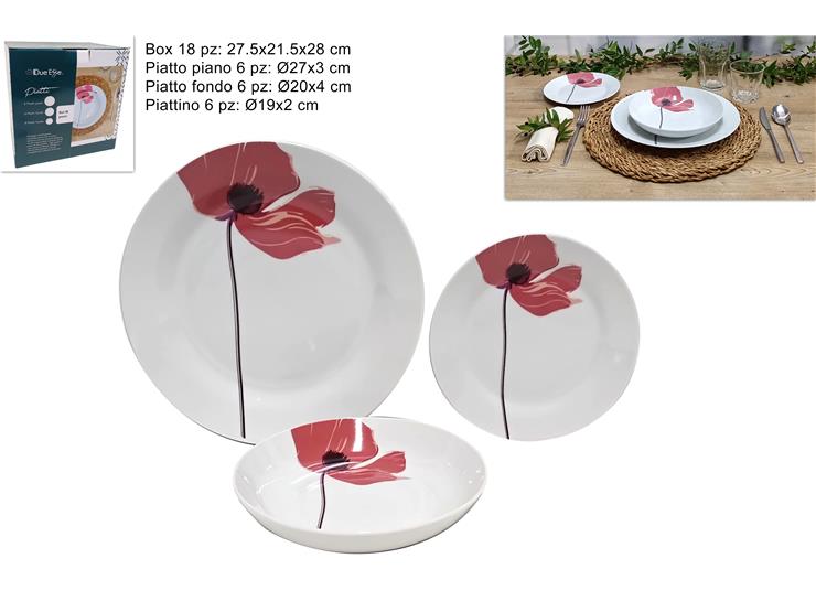 SERVIZIO DI PIATTI 18 PEZZI PORCELLANA DECORO PAPAVERO ROSA