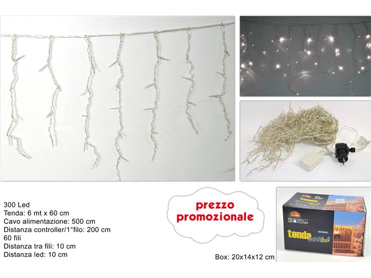 LUCI DI NATALE TENDA LED 300LUCI 6MT C/GIOCO LUCI BIANCO FREDDO