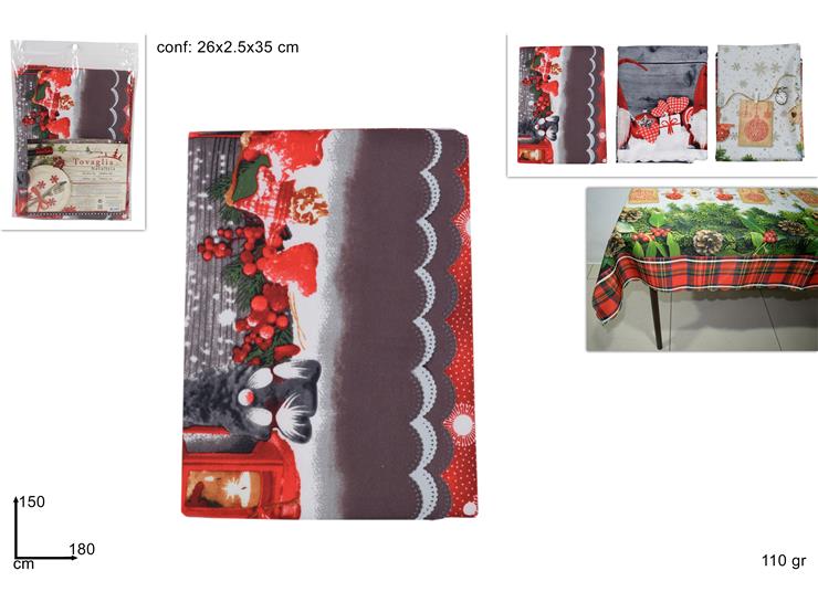 CHRISTMAS TABLECLOTH 150X180 110GR ASSORTED.