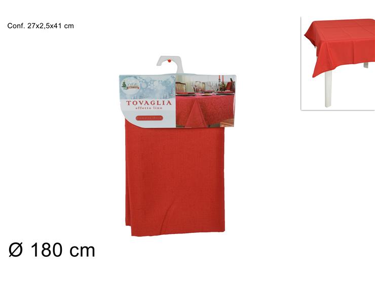 RED CHRISTMAS TABLECLOTH LINEN EFFECT 180CM