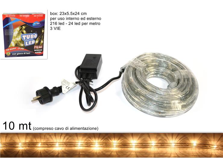 LUCI DI NATALE TUBO LED 10MT 3VIE BIANCO CALDO 24/LUCI