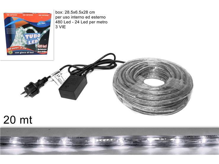 LUCI DI NATALE TUBO LED 20MT 3VIE BIANCO FREDDO