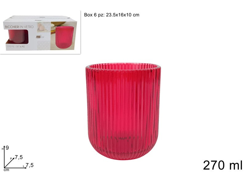 BICCHIERI RIGATO ROSSO 6PZ.
