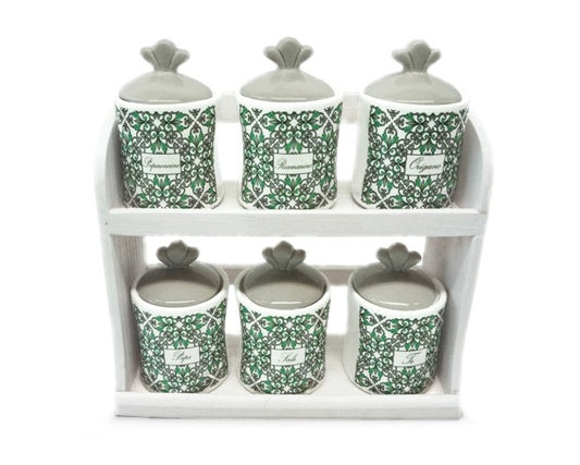 SET PORTA SPEZIE 6 BARATTOLI C/MENSOLA VERDE