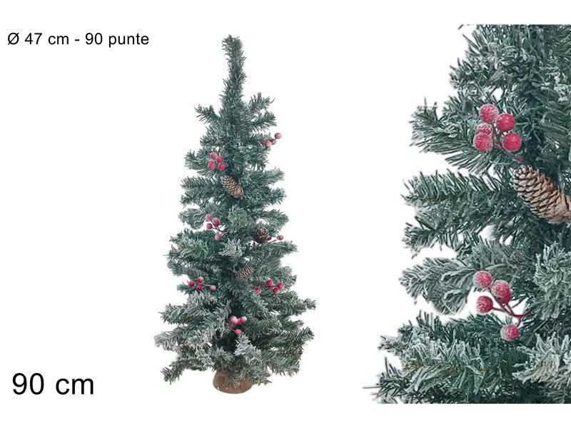 ALBERO 90CM 90 PUNTE INNEVATO CBACCHE E PIGNE BASE