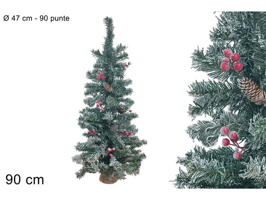 ALBERO 90CM 90 PUNTE INNEVATO CBACCHE E PIGNE BASE