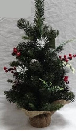 CHRISTMAS TREE H 60CMB.JUTE W/RED BERRIES