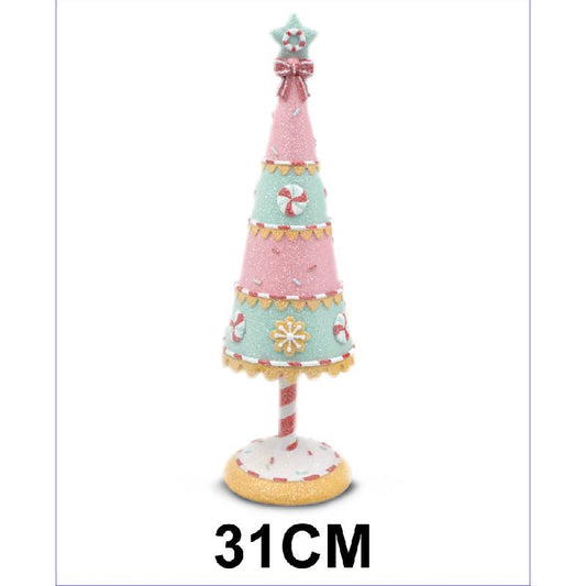 GINGERBREAD RESIN TREE W/BASE 31CM ASSORTED.