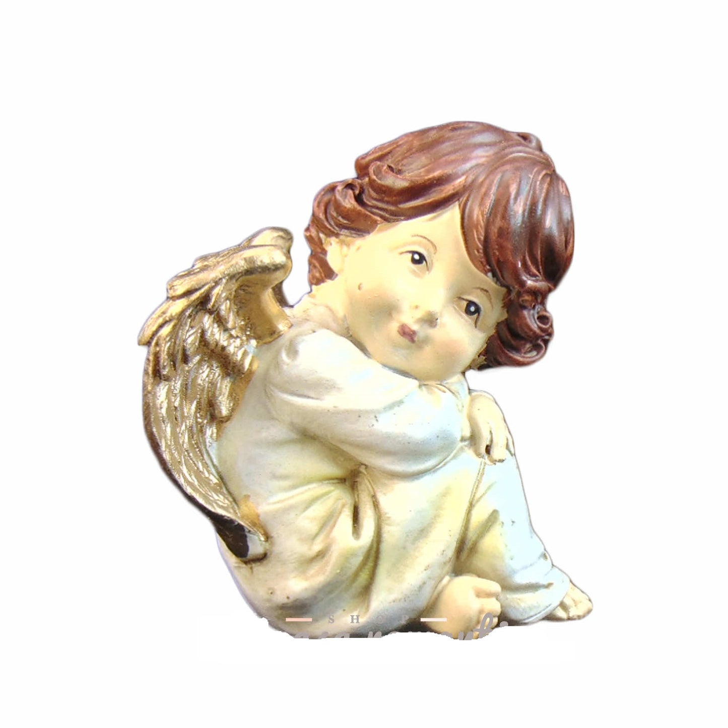 SITTING ANGEL CREAM WITH GOLD WINGS 21X16X18.5CM