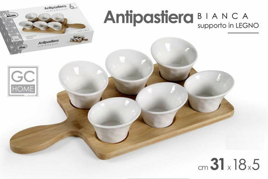 ANTIPASTIERA CERAMICA CON SUPPORTO IN LEGNO 6POSTI