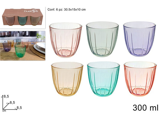 BICCHIERI VETRO 300ML SET 6 PEZZI COLORATI