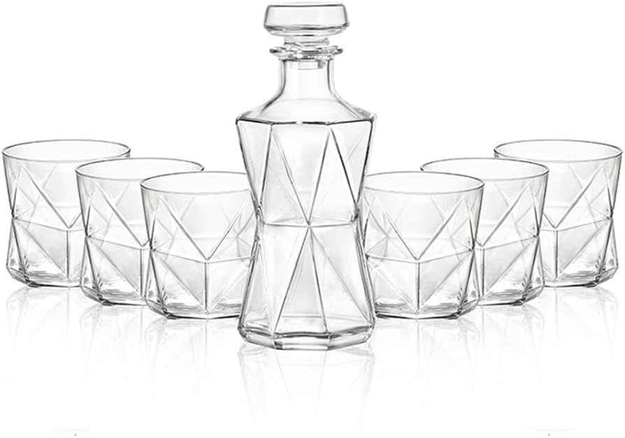 DECANTER WITH 6 BORMIOLI WHISKEY GLASSES