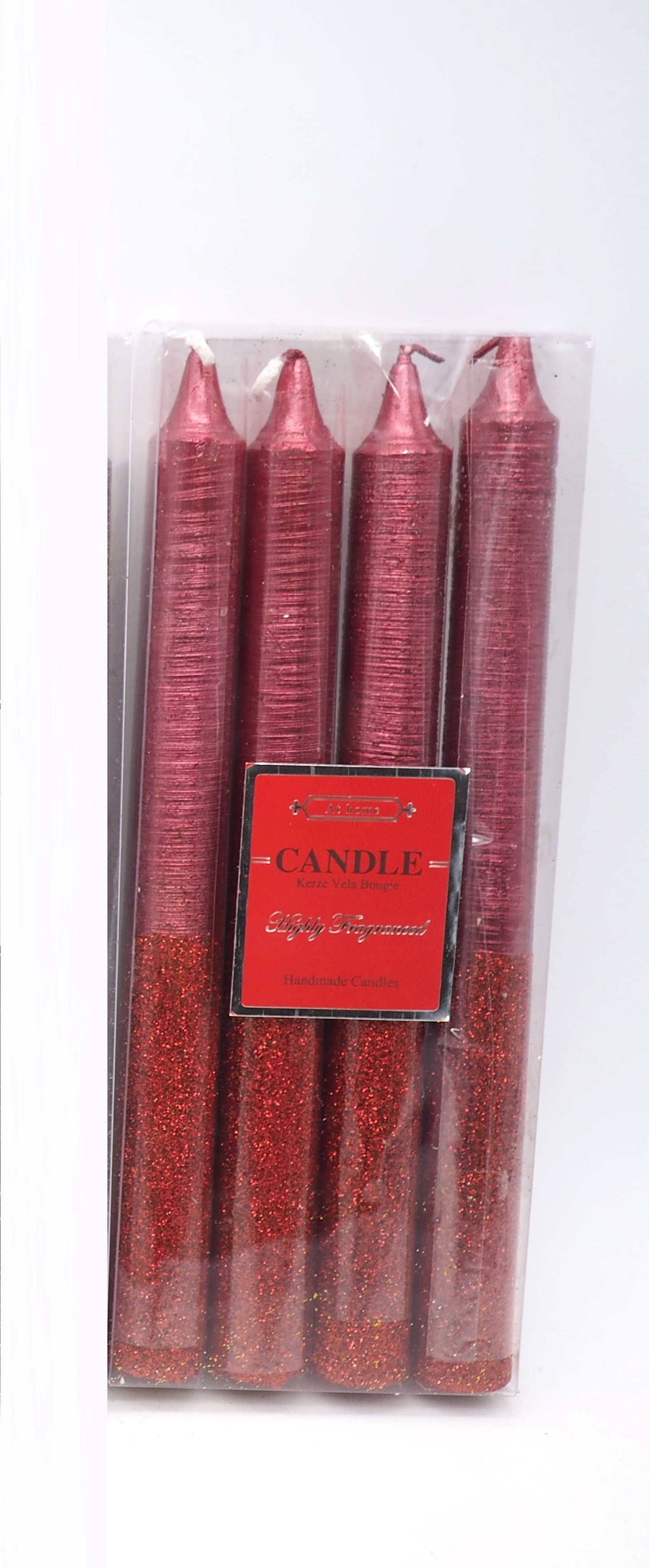 CANDLE W/GLITTER 4PCS RED