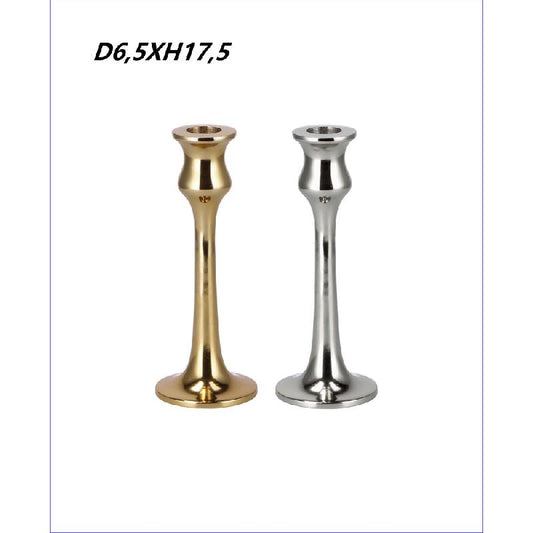 CANDELIERE SINGOLO LUCIDO METALLO ORO E ARGENTO 2 ASS. D6,5XH17,5