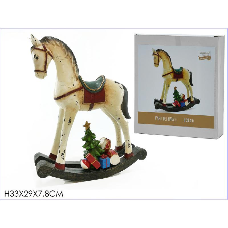 ROCKING HORSE CREAM W/GIFTS 29X7,8X33CM