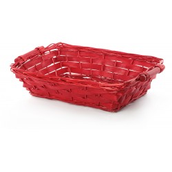 RECTANGULAR RED WOOD BASKET 50X35 CM