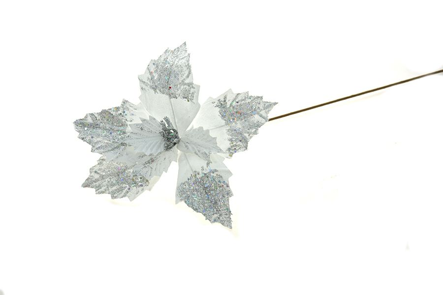 VELVET FLOWER LONG STEM 60CM WHITE / SILVER