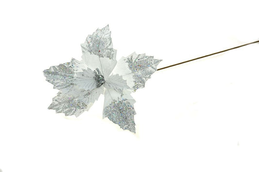 VELVET FLOWER LONG STEM 60CM WHITE / SILVER