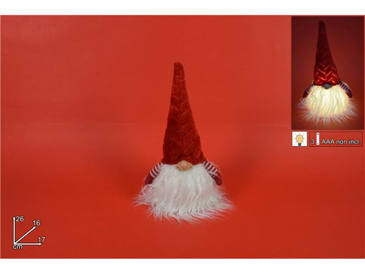 GNOME W/LIGHT AND VELVET HAT 26CM