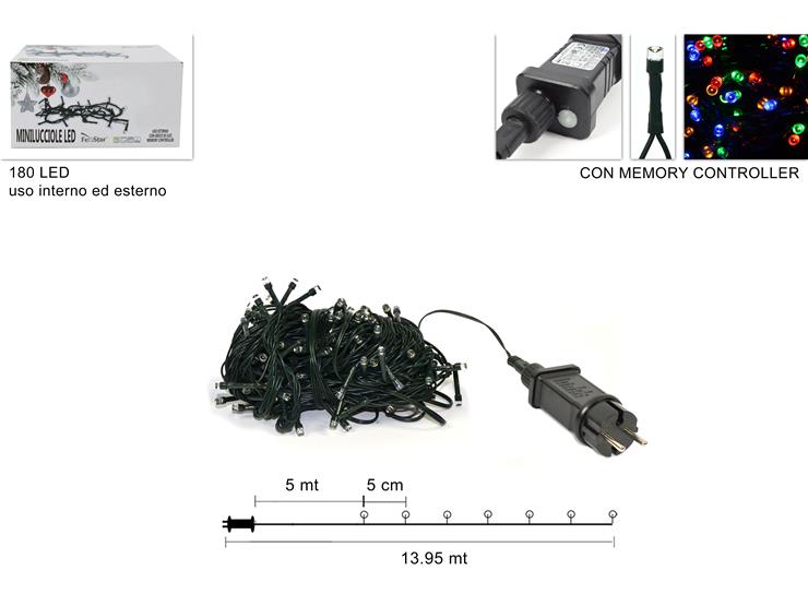 MINILUCCIOLA CHRISTMAS LIGHTS 180LED MILTICOLOR IN BOX INDOOR USE