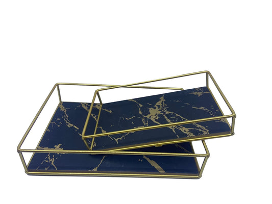 VASSOIO IN METALLO DORATO BASE MARMOREA 2PZ 20X12 CM ASSORT.