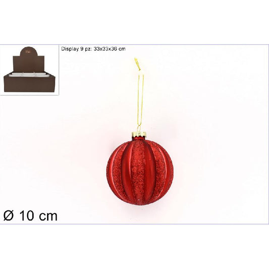 RED GLASS CHRISTMAS BALL WITH GLITTER 10CM