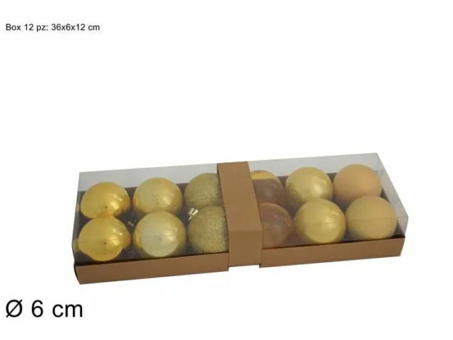 CHRISTMAS BALLS BOX 12PCS 6CM GOLD ASSORTMENT