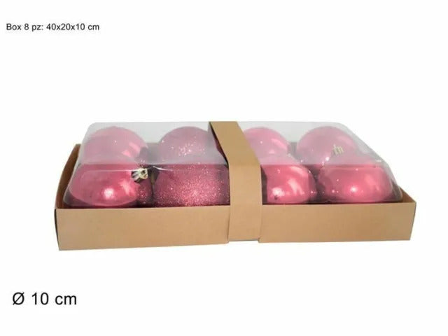 CHRISTMAS BALLS BOX 8PCS 10CM POLISHED/PEARL/GLITTER PINK