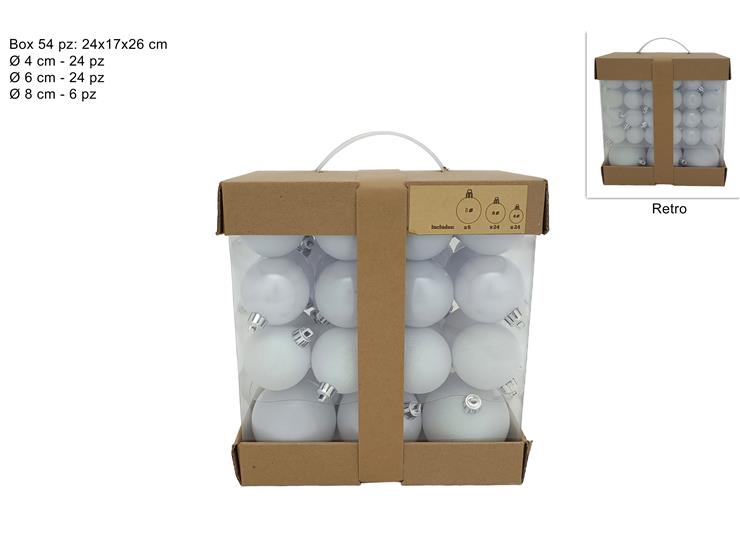 BALLS BOX 54PCS 3SIZES ASSORTED. WHITE