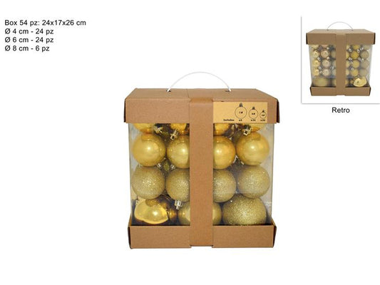 BALLS BOX 54PCS 3SIZES ASSORTED. GOLD