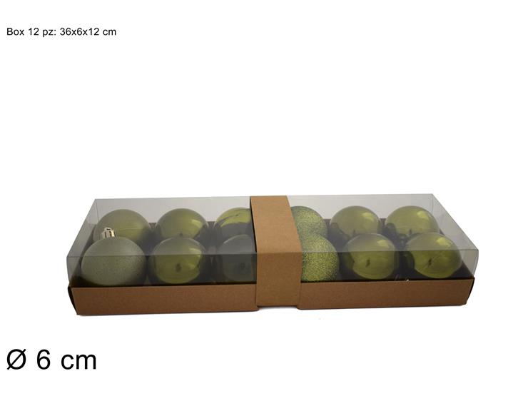 CHRISTMAS BALLS BOX 12PCS 6CM OLIVE GREEN