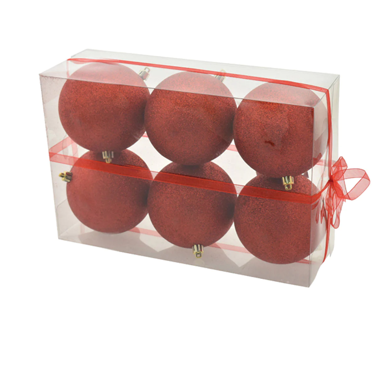 CHRISTMAS BALLS BOX 6PCS 10CM RED GLITTER