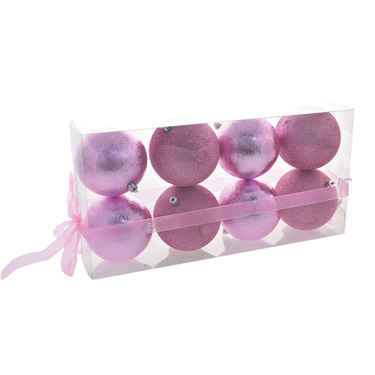 CHRISTMAS BALLS BOX 8PCS 10CM DECO.POLISHED/GLITTER PINK