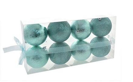 CHRISTMAS BALLS BOX 8PCS 10CM DECO.POLISHED/GLITTER TIFFANY