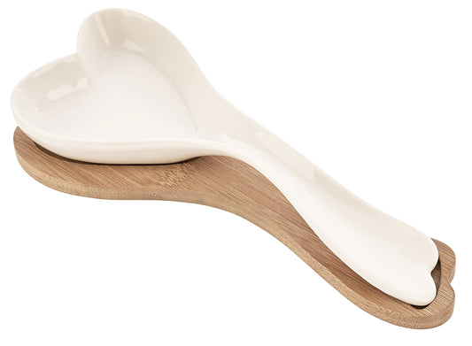 CERAMIC SPOON REST WITH WOODEN SUPPORT