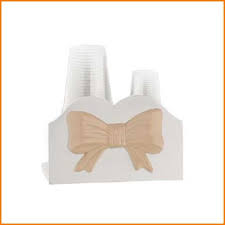 PORTABICCHIERI LEGNO CERAMICA C/FIOCCO BIANCO/TORTORA