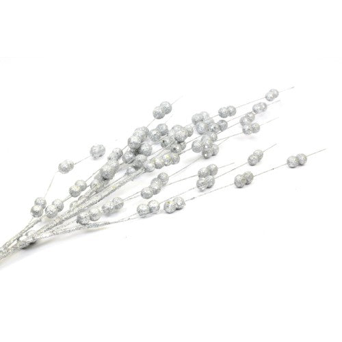 GLITTERED BRANCH SILVER BALLS