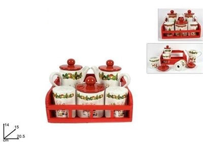 5-PIECE MENAGE SET WITH ASSORTED CHRISTMAS DECORATION SUPPORT.