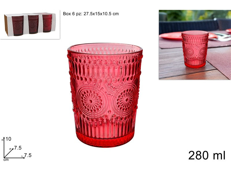 bicchiere vetro 280ml set 6 pezzi rosso
