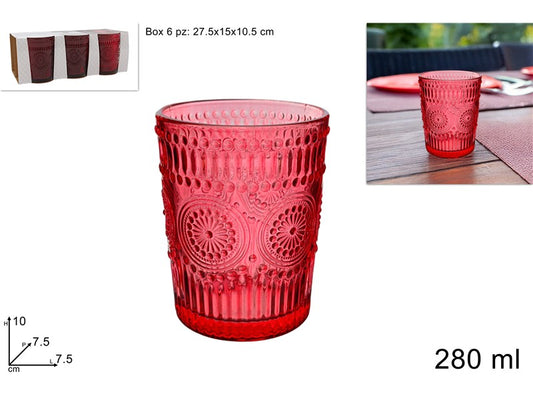 bicchiere vetro 280ml set 6 pezzi rosso